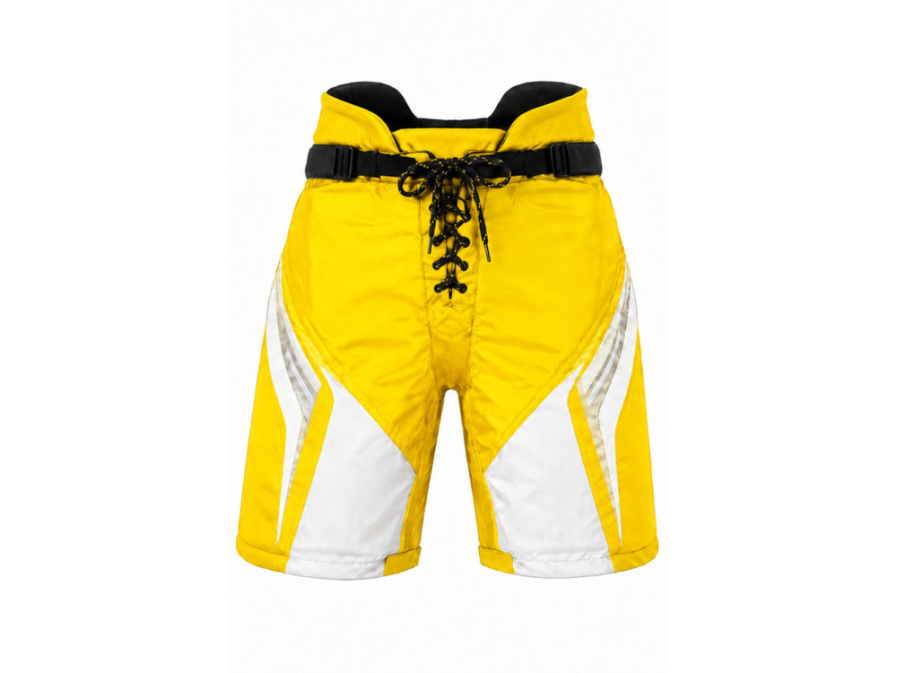 Custom Ice Hockey Pant Shell – Yellow White Black Sublimated Hockey Pants Shell Wholesale front design preview