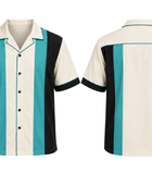 Custom Retro Bowling Fan Shirt – Cream Black Teal Sublimated Button-Up Lifestyle Apparel