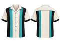Custom Retro Bowling Fan Shirt – Cream Black Teal Sublimated Button-Up Lifestyle Apparel
