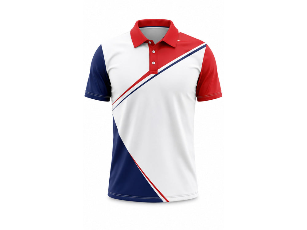 Red, White & Navy Polo Shirt – Team Performance Apparel, Wholesale Bulk, Low MOQ front design preview