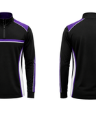 Custom Bowling Alley Staff Quarter-Zip – Black Purple Sublimated Uniform Top