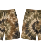 Tie Dye Drawstring Shorts Olive Brown Beige and Black Spiral Design | B2B Low MOQ