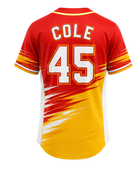 Custom Red Yellow Baseball Jersey | Wholesale Button Front Team Jersey for Bulk Orders
