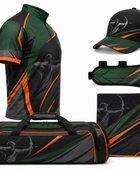 Custom Archery Team Kit – Green Black Orange Jersey, Cap, Arm Guard, Towel & Bag