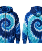 Tie Dye Full Zip Hoodie Blue Aqua and White Spiral Design | B2B Low MOQ