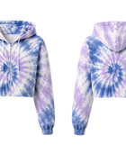 Tie Dye Cropped Pullover Hoodie Lavender Blue and White Spiral Design | B2B Low MOQ