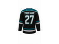 Custom Home Away Ice Hockey Jersey – Black Teal White Sublimated Team Hockey Jersey Wholesale