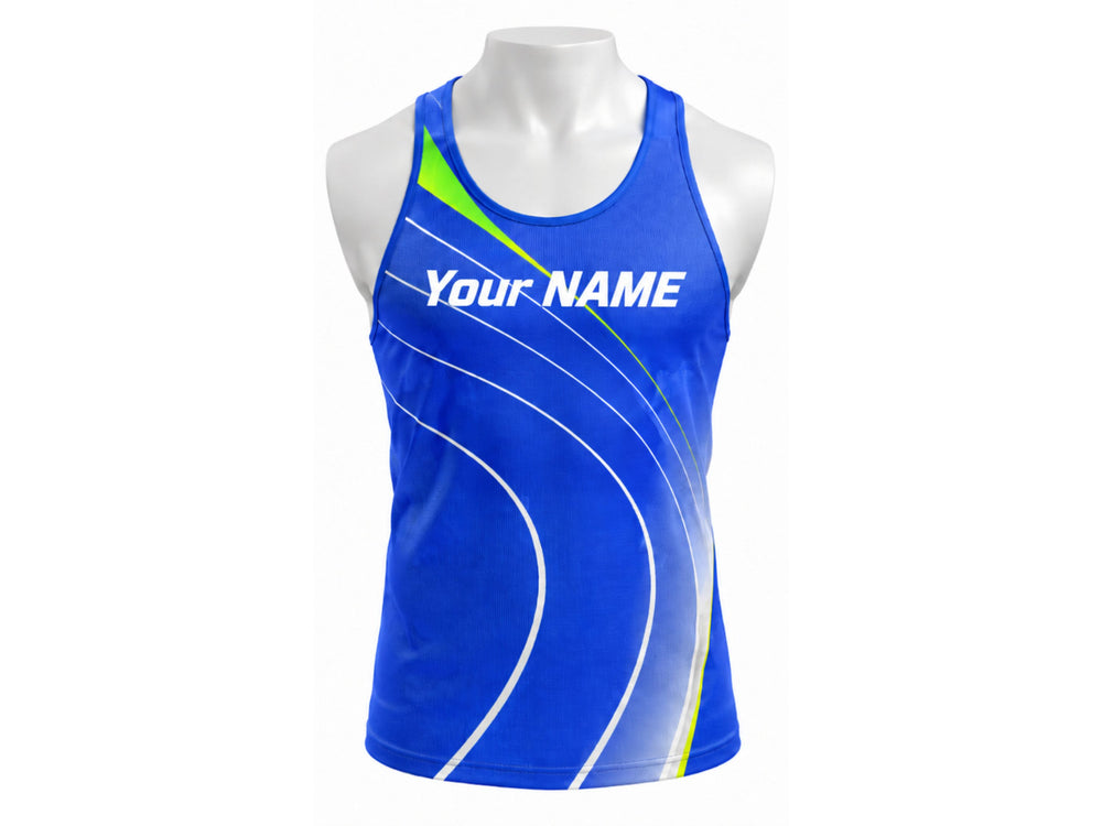 Custom Track & Field Running Singlet | Wholesale Athletics Vest | Blue White Green | Apparels Bridge front design preview