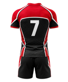 Custom Red Black Rugby Sevens Kit | Wholesale Rugby 7s Uniform Set for Bulk Orders