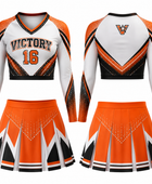 Wholesale Orange Cheerleading Uniform – Matching Top & Skirt, Custom Team Name, Player Number, Low MOQ