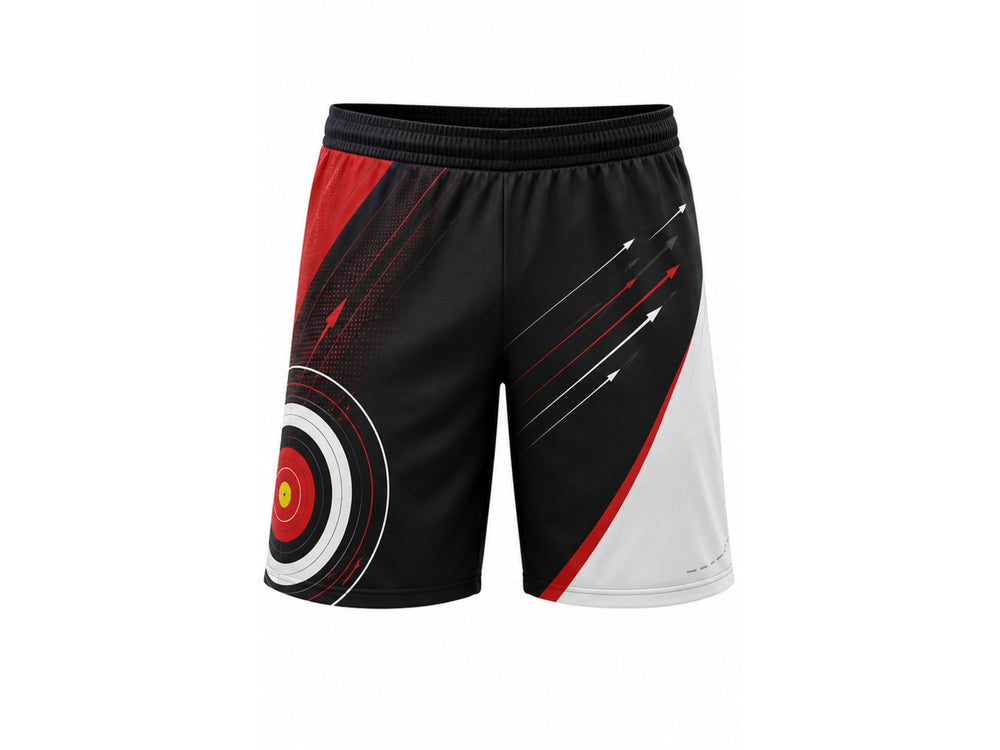 Archery Shorts Black White & Red Bulk Team Shorts B2B Wholesale Sportswear front design preview