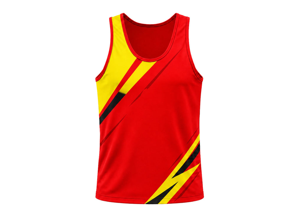 Red & Yellow Performance Tank – Team Athletic Sleeveless Compression Top, Wholesale Bulk, Low MOQ front design preview
