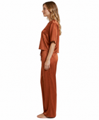 Wholesale Cinnamon Satin T-Shirt Pajama Set, Custom Sleepwear Manufacturer for Private Label Boutique Brands