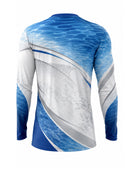 Custom Sublimated Fishing Tournament Jersey | Wholesale Fishing Team Jersey | Blue White Gradient | Apparels Bridge