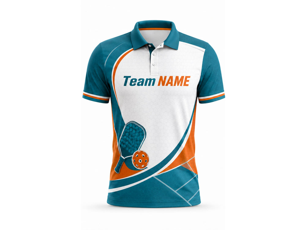 Custom Pickleball Jersey | Wholesale Pickleball Team Polo | Teal White Orange | Apparels Bridge front design preview