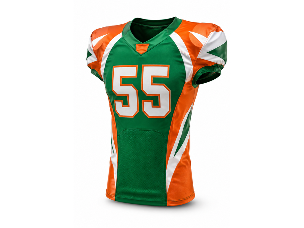 Custom Green Orange American Football Jersey | Wholesale Team Uniform Jersey front design preview