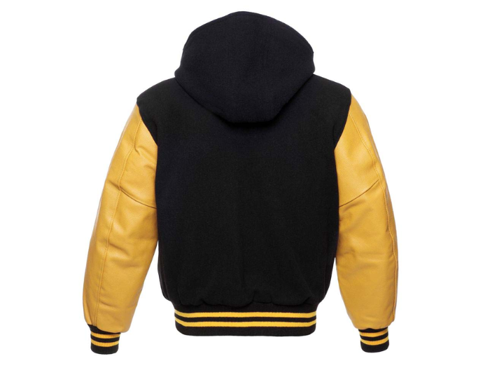 Custom Hoodie Varsity Jacket B2B  Winter Jacket Black/Golden Yellow