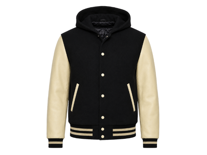 Hoodie Varsity Jacket B2B Winter Jacket Black/Cream front design preview