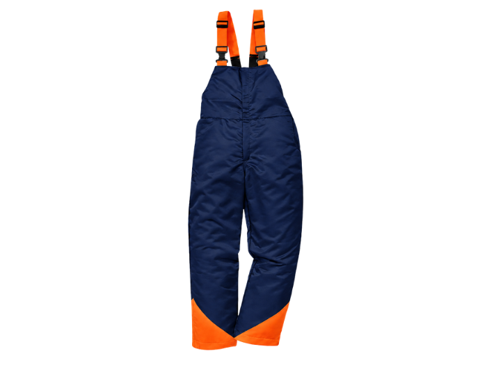 Chainsaw Bib and Brace Navy/Orange Low MOQ Custom Arborist Workwear B2B