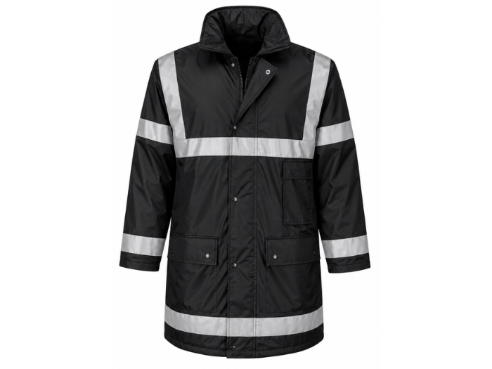Work-Guard Management Coat B2B Low MOQ Reflective Waterproof Coat Black Workwear front design preview