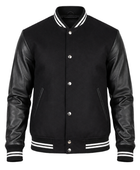 B2B Hybrid Varsity Jacket Black Low MOQ Custom Winter Jacket