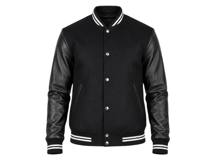 B2B Hybrid Varsity Jacket Black Low MOQ Custom Winter Jacket