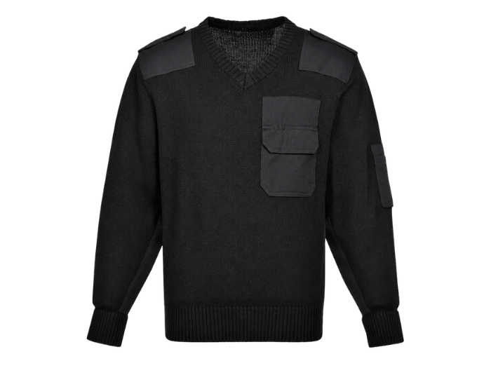 Sweater B2B Low MOQ Epaulette Uniform Sweater Black Workwear front design preview