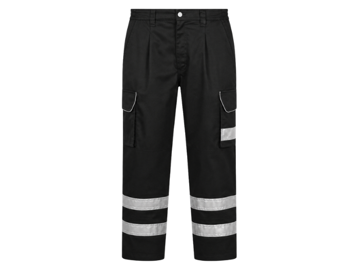 Ilfracombe Reflective Cargo Work Trousers B2B Low MOQ Cargo Uniform Black Workwear front design preview