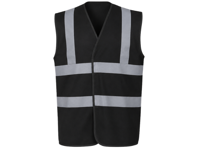 Reflective Braces Waistcoat – Low MOQ B2B Sleeveless Workwear Vest in Black front design preview