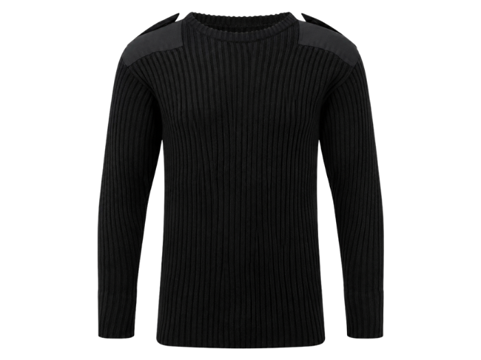 Combat Jumper – Low MOQ B2B Heavyweight Crew Neck Uniform Sweater in Black front design preview