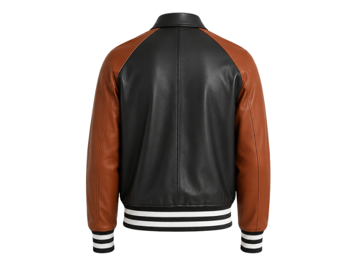 Custom Varsity Black/Brown Leather Jacket B2B Low MOQ