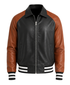 Custom Varsity Black/Brown Leather Jacket B2B Low MOQ