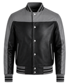 Custom Leather Varsity Jacket Black/Grey B2B Low MOQ