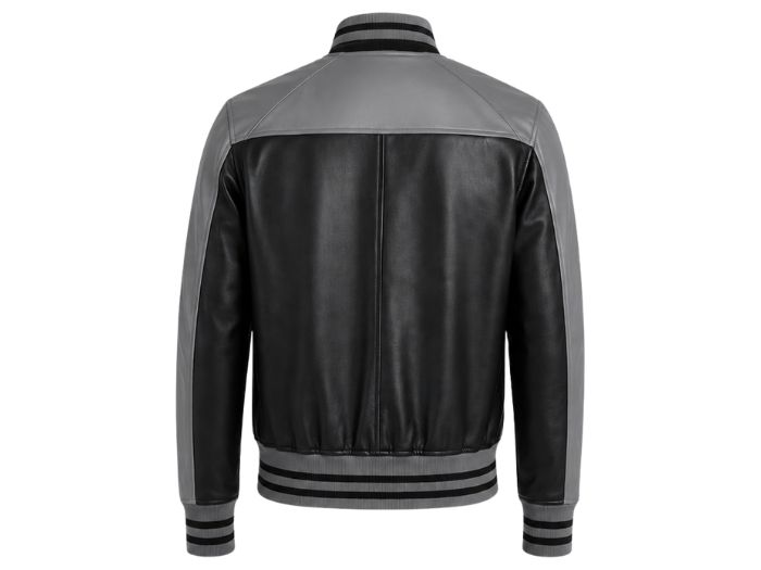 Custom Leather Varsity Jacket Black/Grey B2B Low MOQ