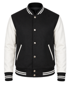 B2B Hybrid Varsity Jacket Black/White Custom Winter Jacket Low MOQ