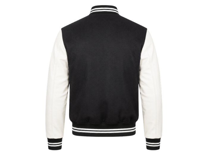 B2B Hybrid Varsity Jacket Black/White Custom Winter Jacket Low MOQ