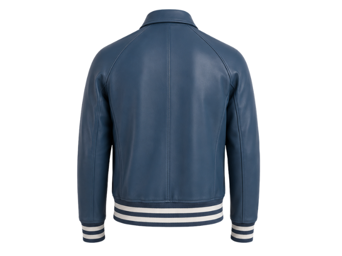 Custom Varsity Blue Leather Jacket for B2B Low MOQ