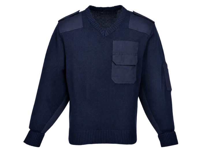 Sweater B2B Low MOQ Epaulette Uniform Sweater Navy Blue Workwear front design preview