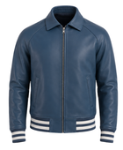 Custom Varsity Blue Leather Jacket for B2B Low MOQ