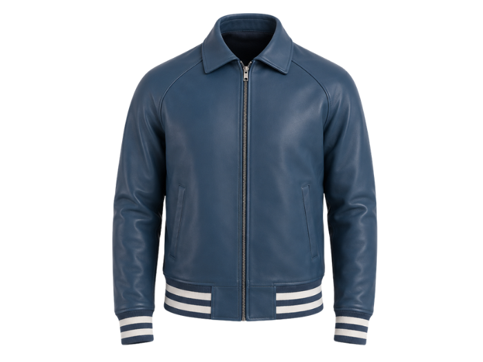 Custom Varsity Blue Leather Jacket for B2B