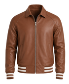 Custom Varsity Brown Leather Jacket For B2B