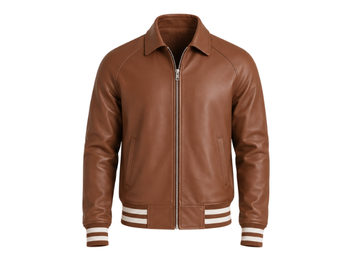 Custom Varsity Brown Leather Jacket For B2B