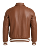 Custom Varsity Brown Leather Jacket For B2B