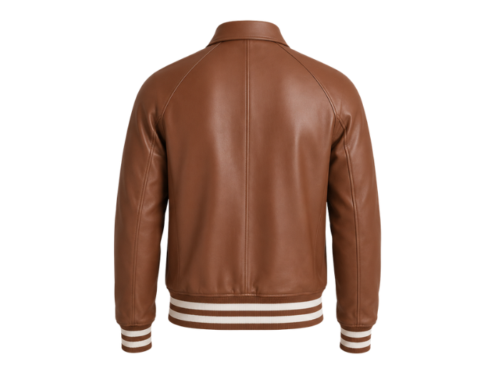Custom Varsity Brown Leather Jacket For B2B