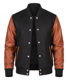 Wool Hybrid Varsity Jacket B2B Custom Winter Jacket Brown/Black
