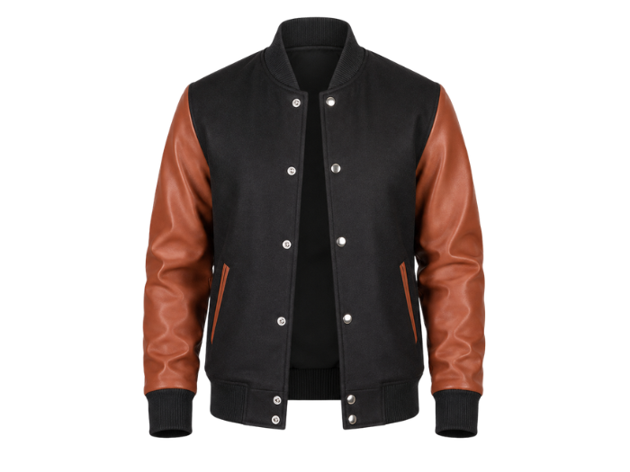 Wool Hybrid Varsity Jacket B2B Custom Winter Jacket Brown/Black