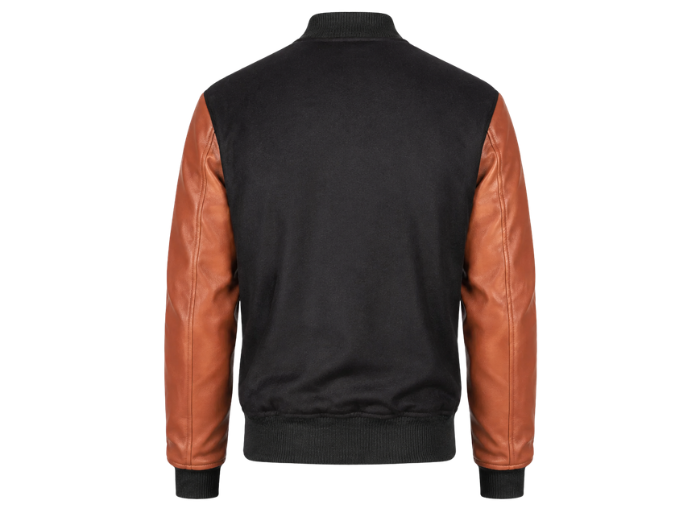 Wool Hybrid Varsity Jacket B2B Custom Winter Jacket Brown/Black