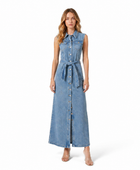 Wholesale Custom Denim Midi Dress Manufacturer Private Label Sleeveless Button Down Dress