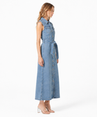 Wholesale Custom Denim Midi Dress Manufacturer Private Label Sleeveless Button Down Dress
