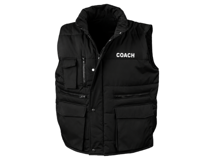Coach Printed Bodywarmer B2B Low MOQ Reflective Uniform Vest Black Workwear front design preview